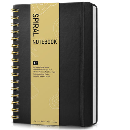 Lined Spiral Journal Notebook, A5 Hardcover Spiral Journals for Women Men, 150 Numbered Pages Spiral Bound Notebook, 100 GSM College Ruled Notebooks for Work, Note Taking 5.75" x 8.38", Olive Green