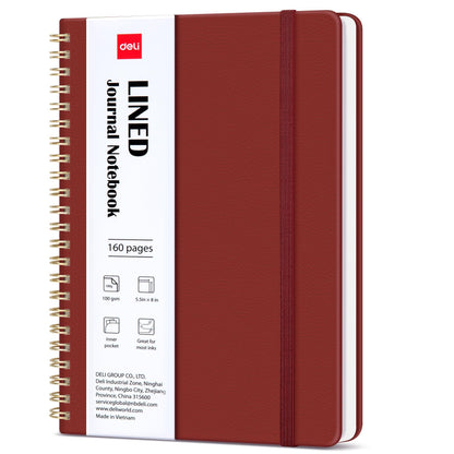 deli Pink Lined Spiral Journal Notebook, 160 Pages, A5 (5.5"x8") Hardcover Writing Notebook, College Ruled Spiral Bound Journal for Women & Men - Perfect for Work, School, Office & Note Taking