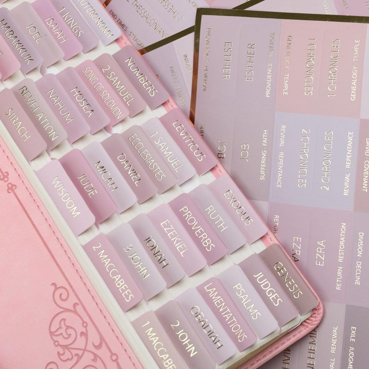 UPAFEXXI-Bible Tabs with Book Summaries, 3D Gold Foil Embossed Lettering