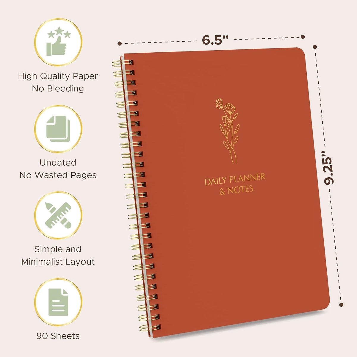 Simple Daily Planner Undated & To Do List Notebook for Work - Terracotta