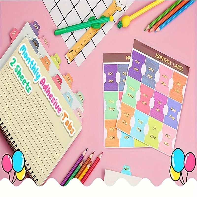 24pcs Colorful Metallic Monthly Planner Tabs - Adhesive Index Stickers for Office & Study Organization