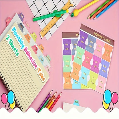 24pcs Colorful Metallic Monthly Planner Tabs - Adhesive Index Stickers for Office & Study Organization