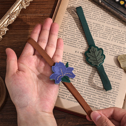 Pack of 2 Secure Page Holder & Closure Straps Cute Elastic Book Bands & Page Markers Flowers Leaves for Journals, Notebooks, Planners, Hardcover Books, Reading Aid and Lovely Accessories for Book Lovers