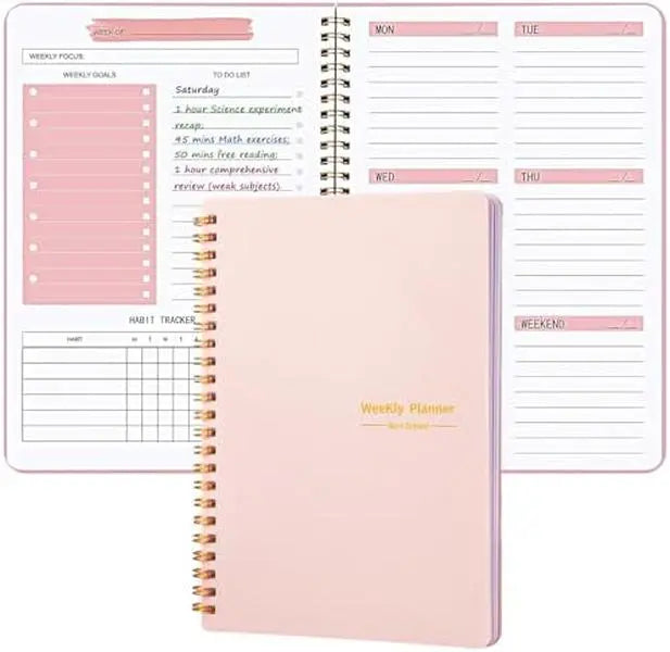 Undated Weekly Planner, A5 Personal Goals Journal Non Dated Weekly Planner to Do List Notebook with Goal Habit Tracker Organizer, Cute Undated Week Planners with Spiral Binding for Kids School Work