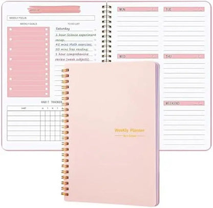 Undated Weekly Planner, A5 Personal Goals Journal Non Dated Weekly Planner to Do List Notebook with Goal Habit Tracker Organizer, Cute Undated Week Planners with Spiral Binding for Kids School Work