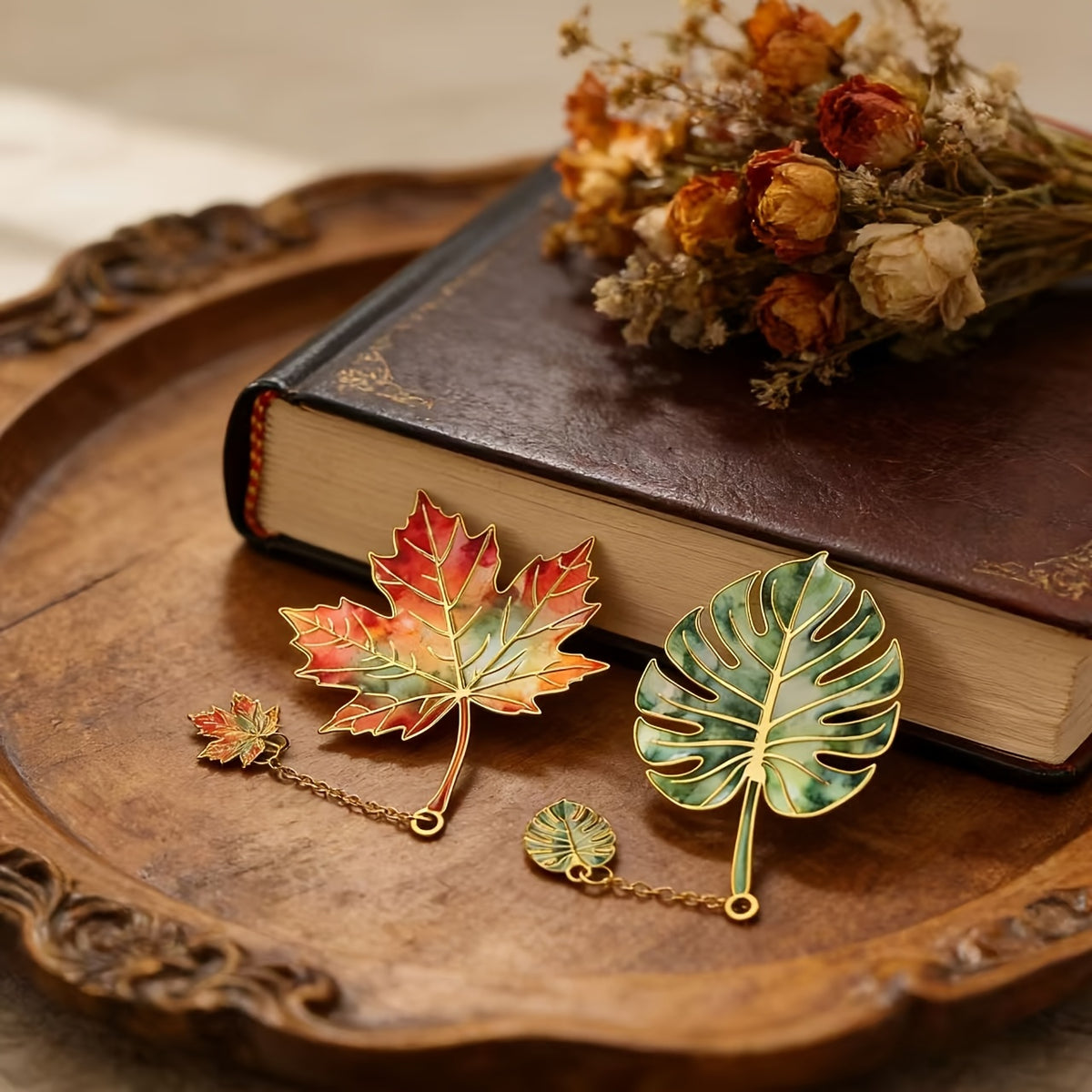 1pc Vintage Leaf Bookmark with Metal Pendant Ideal Gift for Book Lovers, Suitable for Students, Teachers And Writers