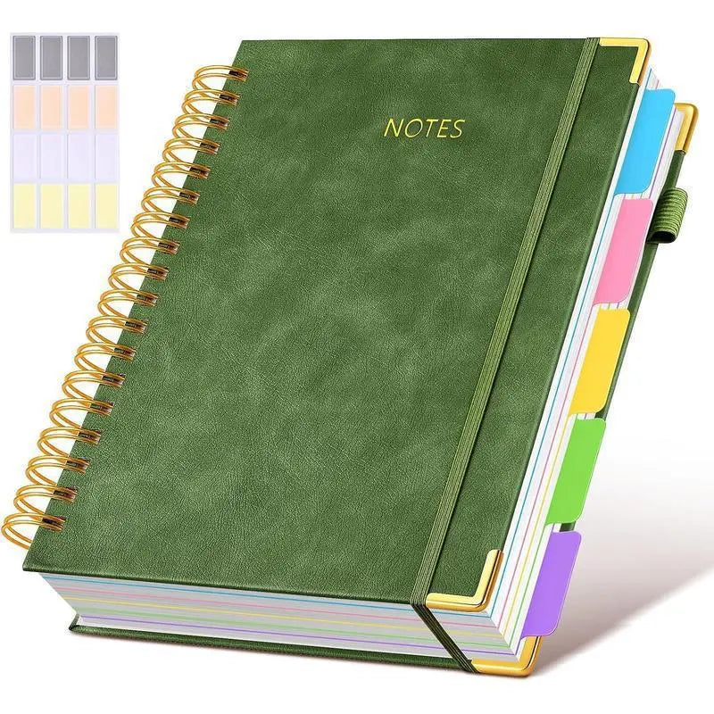 Hardcover Spiral Notebook with Removable Dividers Tabs, 300 Pages Leather 5-Subject 8 x 10-Inch Large Format Notebook Writing Notebook for Work, School, Note-Taking, Travel Diary, Study Notebook Spiral Journal Hardcover Notebooks