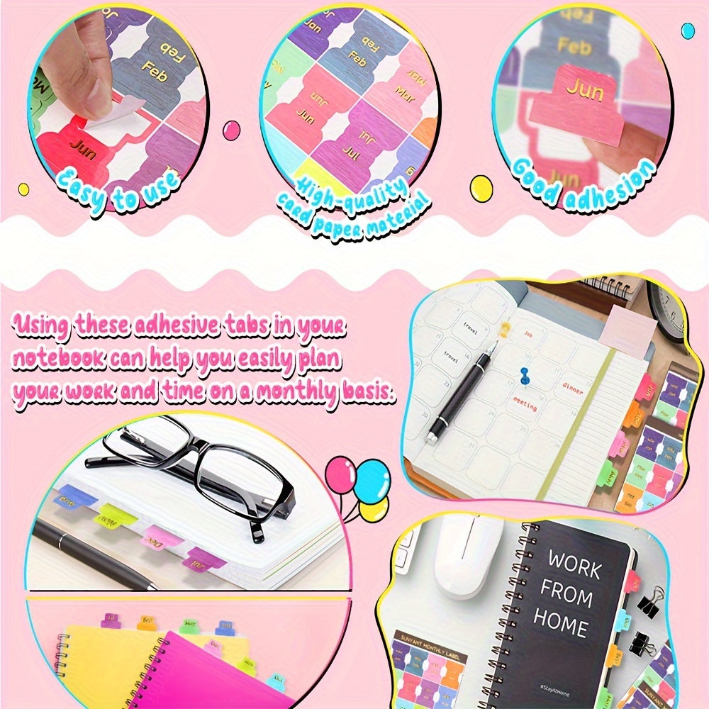 24pcs Colorful Metallic Monthly Planner Tabs - Adhesive Index Stickers for Office & Study Organization