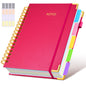 Hardcover Spiral Notebook journal with Removable Dividers Tabs, 300 Pages Leather 5 Subject Notebook College Ruled, 8"x10" Large B5 Notebooks for Work School Note taking, Lined Journal for Women,Pink