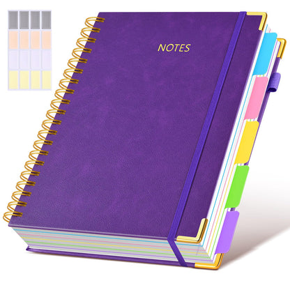 Hardcover Spiral Notebook journal with Removable Dividers Tabs, 300 Pages Leather 5 Subject Notebook College Ruled, 8"x10" Large B5 Notebooks for Work School Note taking, Lined Journal for Women,Pink