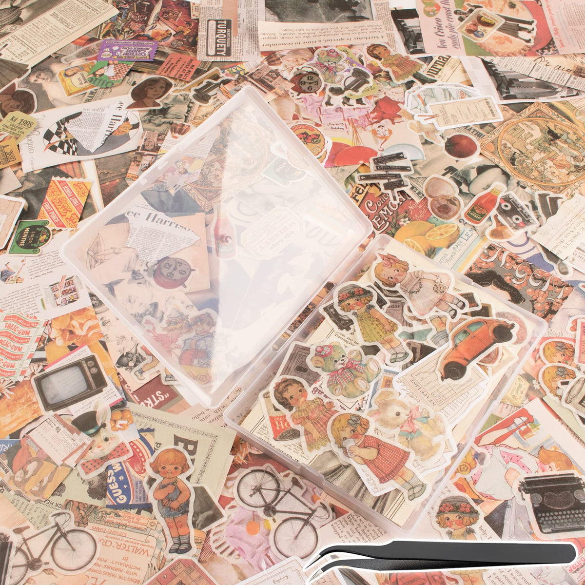 200Pcs Vintage Scrapbook Stickers, Aesthetic Junk Journal Stamping Supplies Kit, Scrapbooking Ephemera Washi Paper for Bullet Journaling Planners Diary Collage