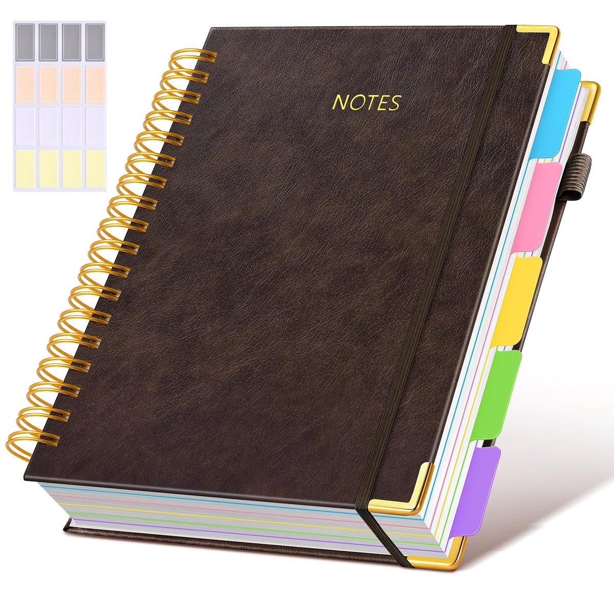 Hardcover Spiral Notebook journal with Removable Dividers Tabs, 300 Pages Leather 5 Subject Notebook College Ruled, 8"x10" Large B5 Notebooks for Work School Note taking, Lined Journal for Women,Pink