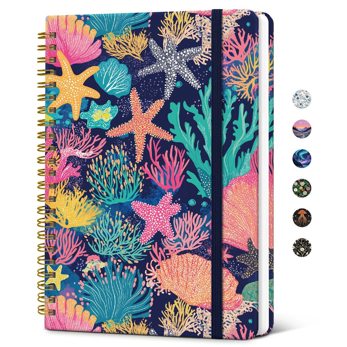 Taja Lined Spiral Journal Notebook for Women, Pretty College Ruled Notebook for Work & Note Taking, A5 Hardcover Journal for Writing, Cute Aesthetic 140 Pages, Midnight Bloom