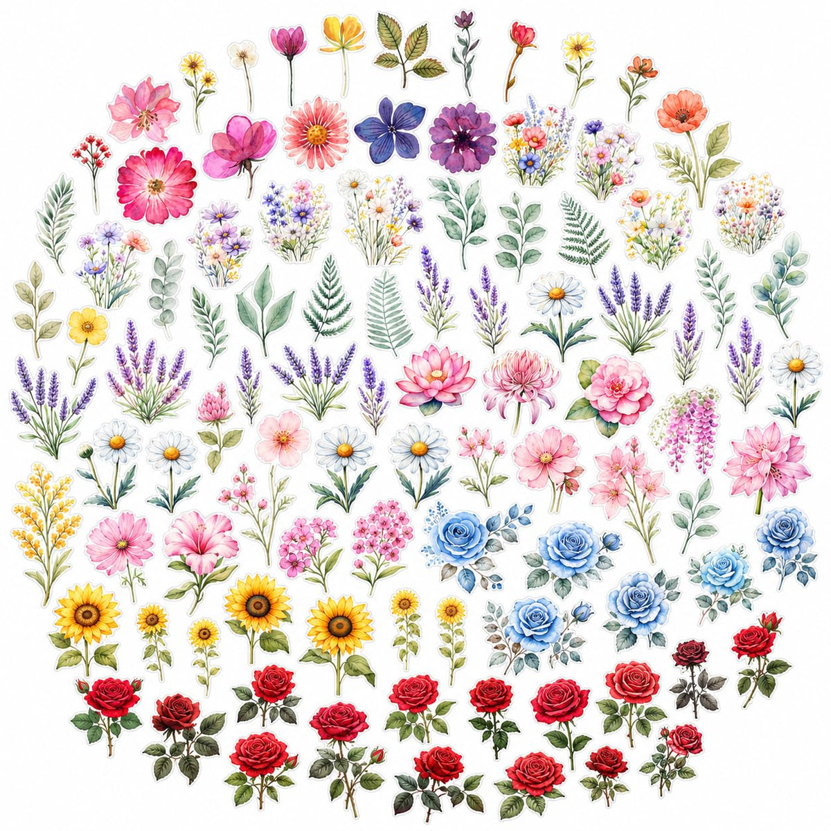 100 Pcs Daisy Camellia Stickers, White Flower Stickers for Scrapbooking Junk Journal Notebook Diary Planner Letter Envelope Water Bottle Phone Case Craft Decoration, 50 Patterns