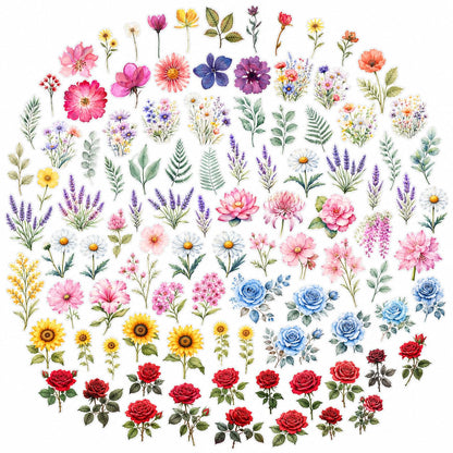 100 Pcs Daisy Camellia Stickers, White Flower Stickers for Scrapbooking Junk Journal Notebook Diary Planner Letter Envelope Water Bottle Phone Case Craft Decoration, 50 Patterns