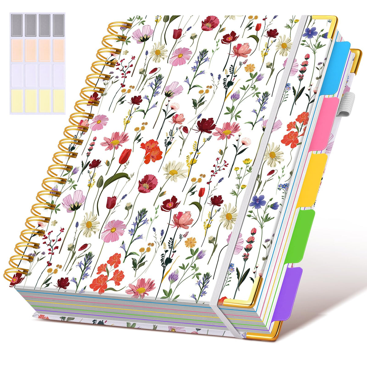 Hardcover Spiral Notebook journal with Removable Dividers Tabs, 300 Pages Leather 5 Subject Notebook College Ruled, 8"x10" Large B5 Notebooks for Work School Note taking, Lined Journal for Women,Pink