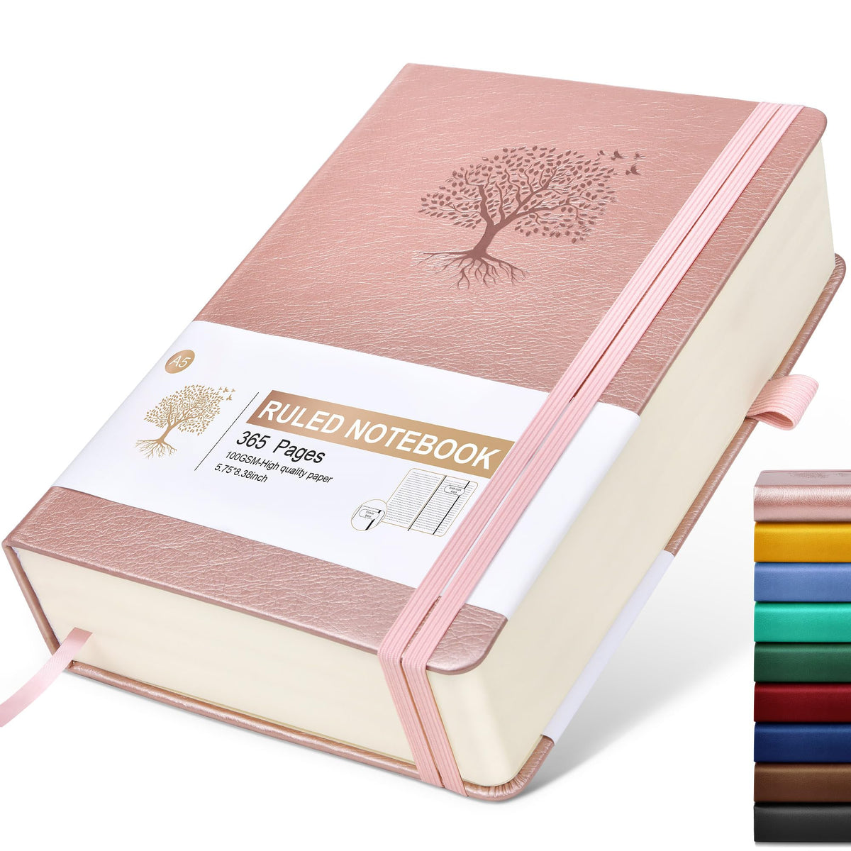 Lined Journal Notebook -365 Pages A5 Thick Journals for Writing Ruled Notebook, Hardcover Leather Journal for Women Men Daily Journal Notebook for Work, Note Taking, 100Gsm Lined Paper( 5.75'' X 8.38'' Green)
