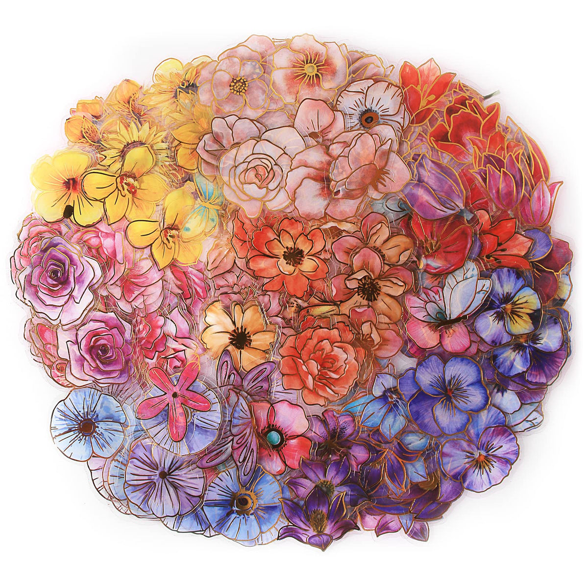 Dizdkizd 240-Piece Watercolor Floral Stickers with Gold-Outlined