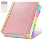 Hardcover Spiral Notebook journal with Removable Dividers Tabs, 300 Pages Leather 5 Subject Notebook College Ruled, 8"x10" Large B5 Notebooks for Work School Note taking, Lined Journal for Women,Pink