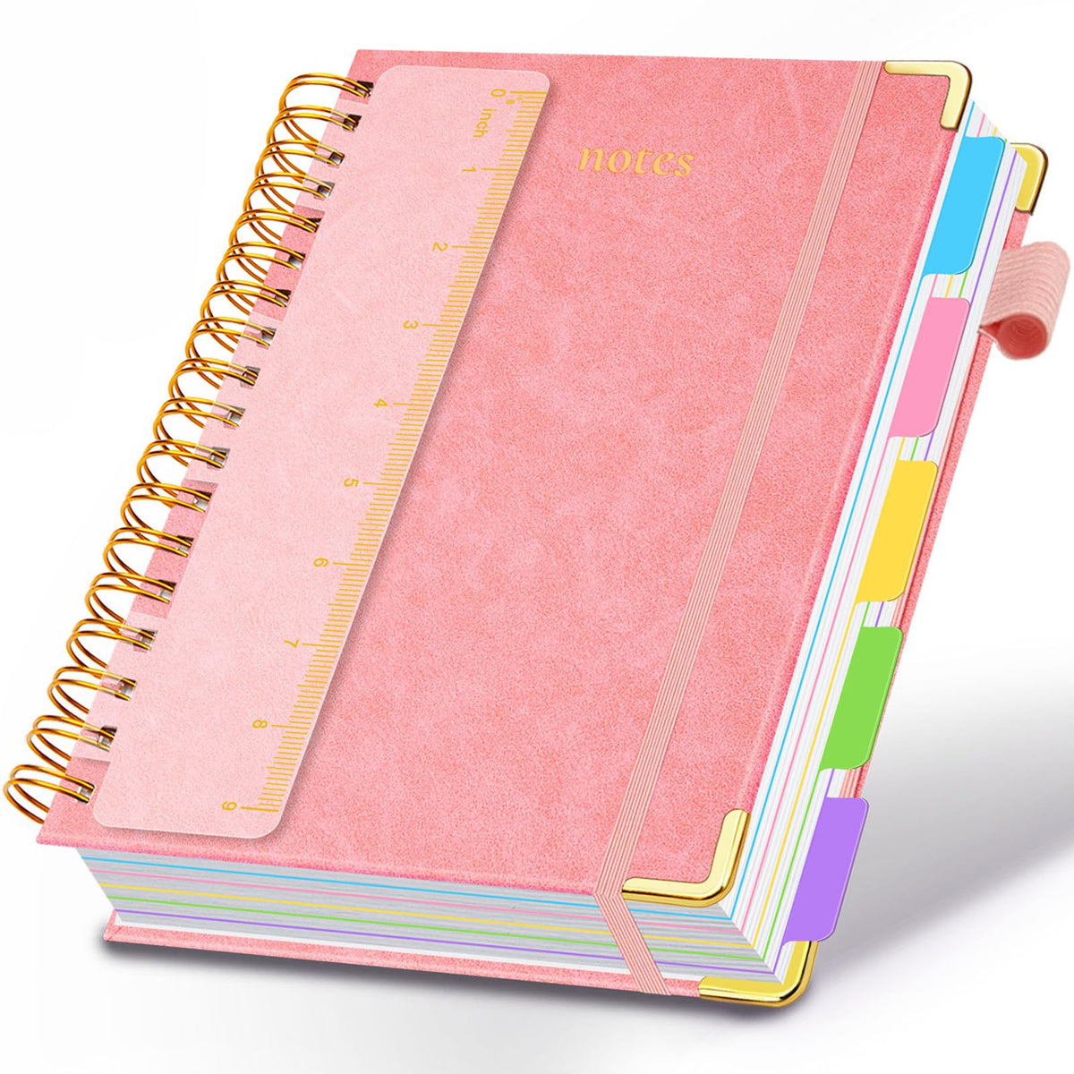 Hardcover Spiral Notebook 8"x10" Journal Notebook with Tabs and Removable Dividers 300 Pages 5 Subject Notebook College Ruled, Faux Leather Spiral Bound Notebook for Women School Work (Blue)