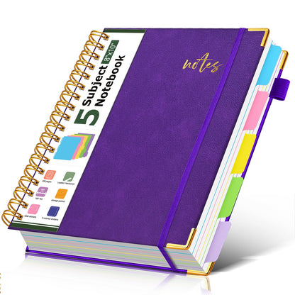 5 Subject Spiral Notebook Journal with Removable Dividers Tabs, 300 Pages Organizer Notebooks for Work School, 8"x10" Hardcover Leather Notebook College Ruled, Large Lined Journal for Women Men,Green