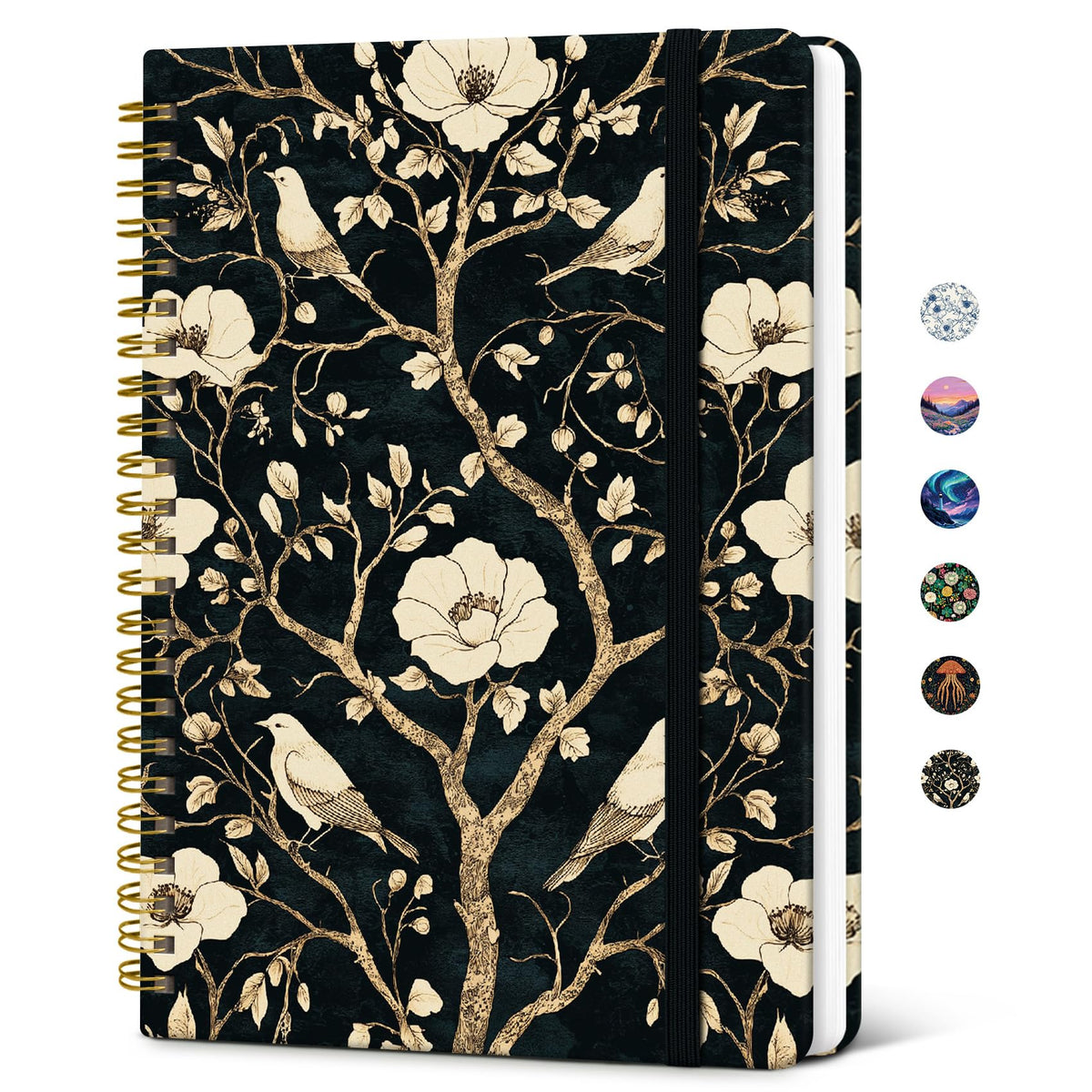 Taja Lined Spiral Journal Notebook for Women, Pretty College Ruled Notebook for Work & Note Taking, A5 Hardcover Journal for Writing, Cute Aesthetic 140 Pages, Midnight Bloom