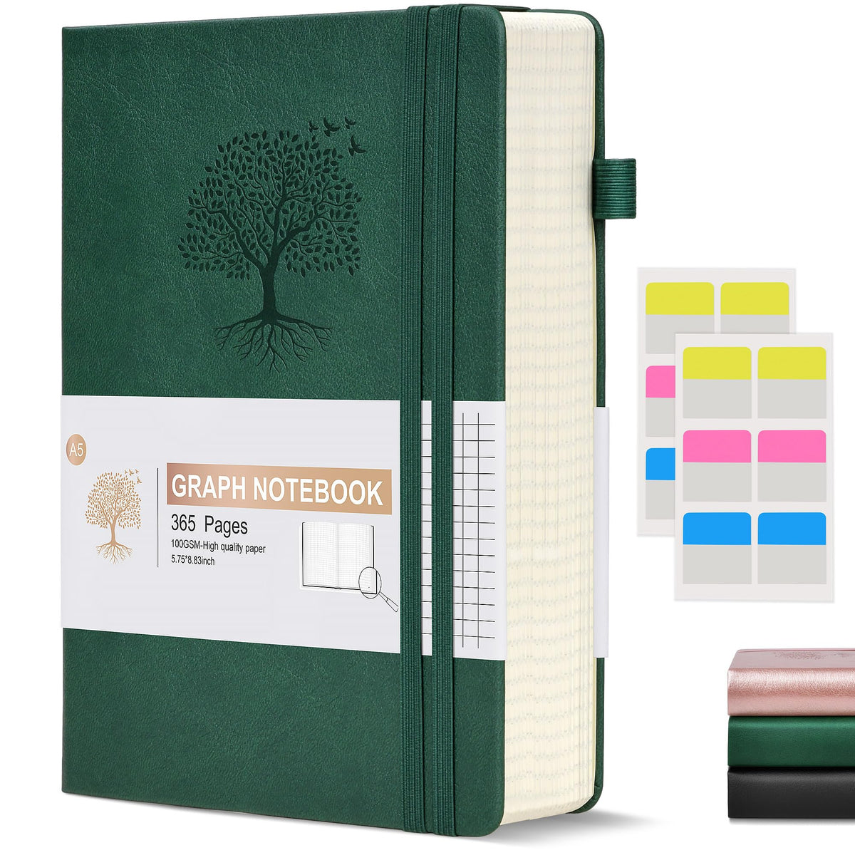 Lined Journal Notebook -365 Pages A5 Thick Journals for Writing Ruled Notebook, Hardcover Leather Journal for Women Men Daily Journal Notebook for Work, Note Taking, 100Gsm Lined Paper( 5.75'' X 8.38'' Green)