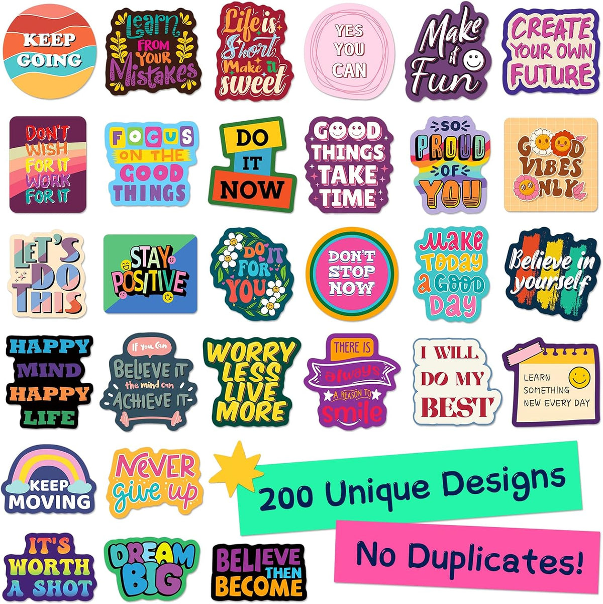 200PCS Motivational Stickers, Inspirational Positive Affirmation Stickers