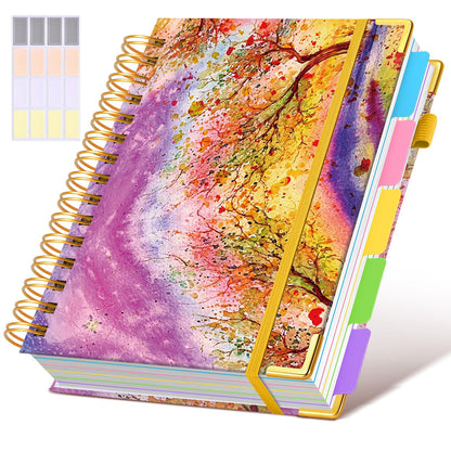 Hardcover Spiral Notebook journal with Removable Dividers Tabs, 300 Pages Leather 5 Subject Notebook College Ruled, 8"x10" Large B5 Notebooks for Work School Note taking, Lined Journal for Women,Pink