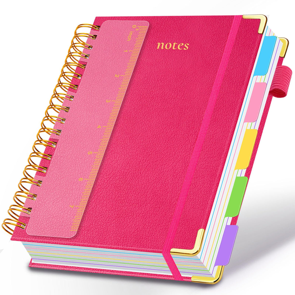 Hardcover Spiral Notebook 8"x10" Journal Notebook with Tabs and Removable Dividers 300 Pages 5 Subject Notebook College Ruled, Faux Leather Spiral Bound Notebook for Women School Work (Blue)