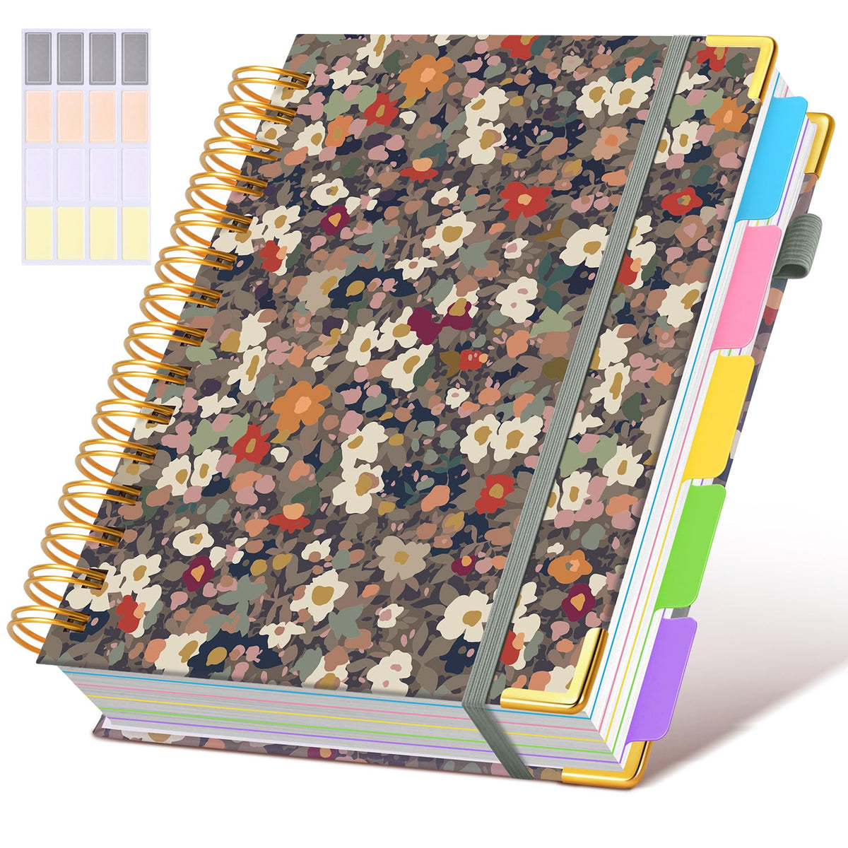 Hardcover Spiral Notebook journal with Removable Dividers Tabs, 300 Pages Leather 5 Subject Notebook College Ruled, 8"x10" Large B5 Notebooks for Work School Note taking, Lined Journal for Women,Pink
