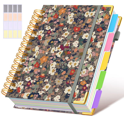 Hardcover Spiral Notebook journal with Removable Dividers Tabs, 300 Pages Leather 5 Subject Notebook College Ruled, 8"x10" Large B5 Notebooks for Work School Note taking, Lined Journal for Women,Pink