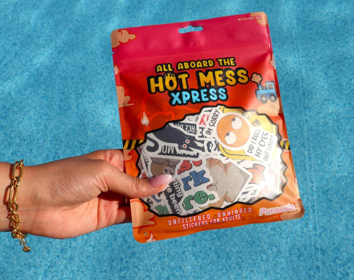 225PCS Funny Hot Mess Xpress Sticker Pack by Puraesla - Holographic Stickers for Adults, Waterproof Vinyl Sarcastic Relatable Meme Decals for Laptop, Water Bottle, Phone, Kindle, Journal