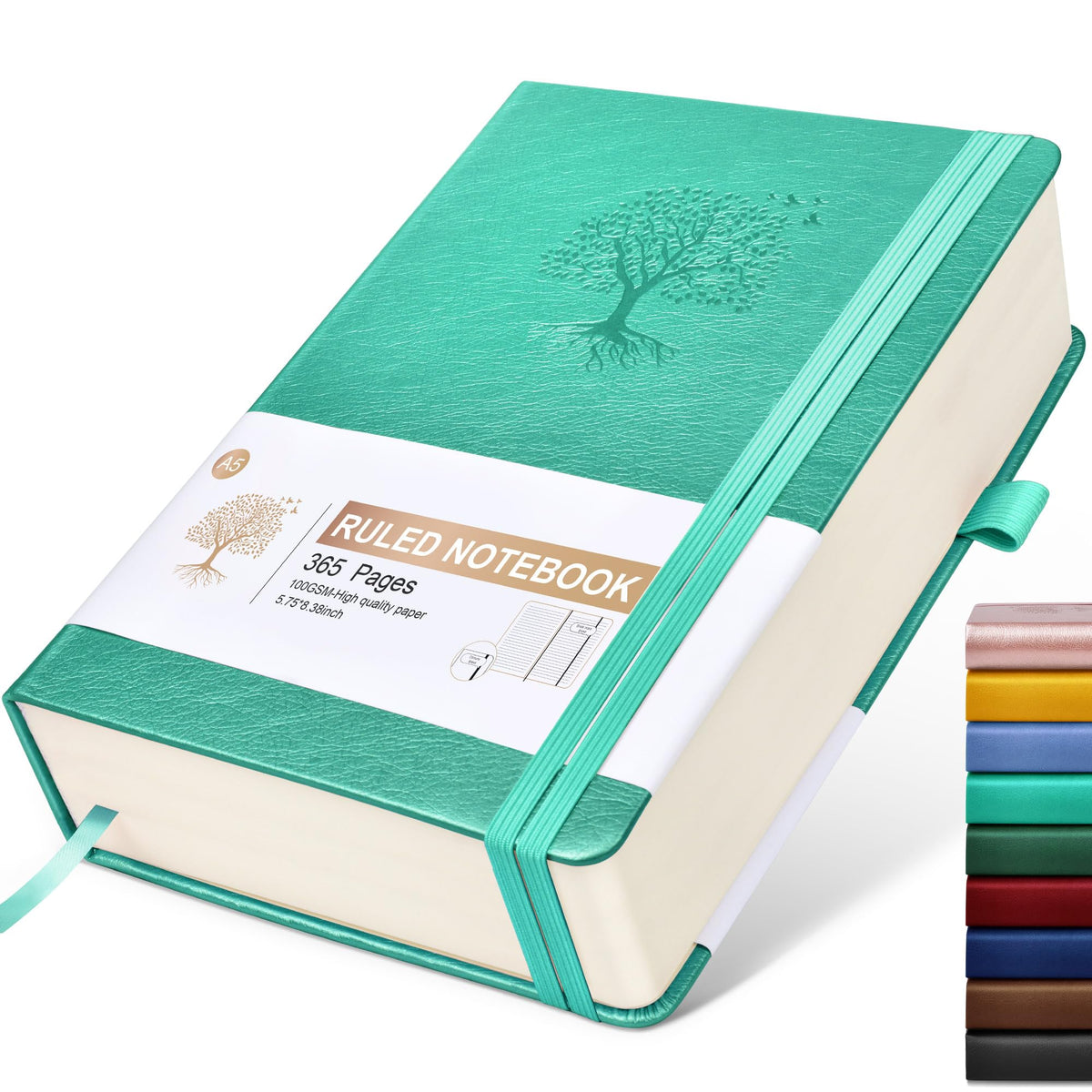 Lined Journal Notebook -365 Pages A5 Thick Journals for Writing Ruled Notebook, Hardcover Leather Journal for Women Men Daily Journal Notebook for Work, Note Taking, 100Gsm Lined Paper( 5.75'' X 8.38'' Green)