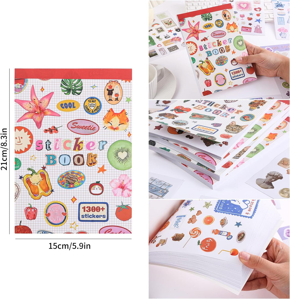 Girl's Korean Sticker Book, Food and Daily Life Theme - 1300+ Cute Dream Style Foodie Stickers, for DIY Scrapbooking Journaling Handbook Decoration Pink