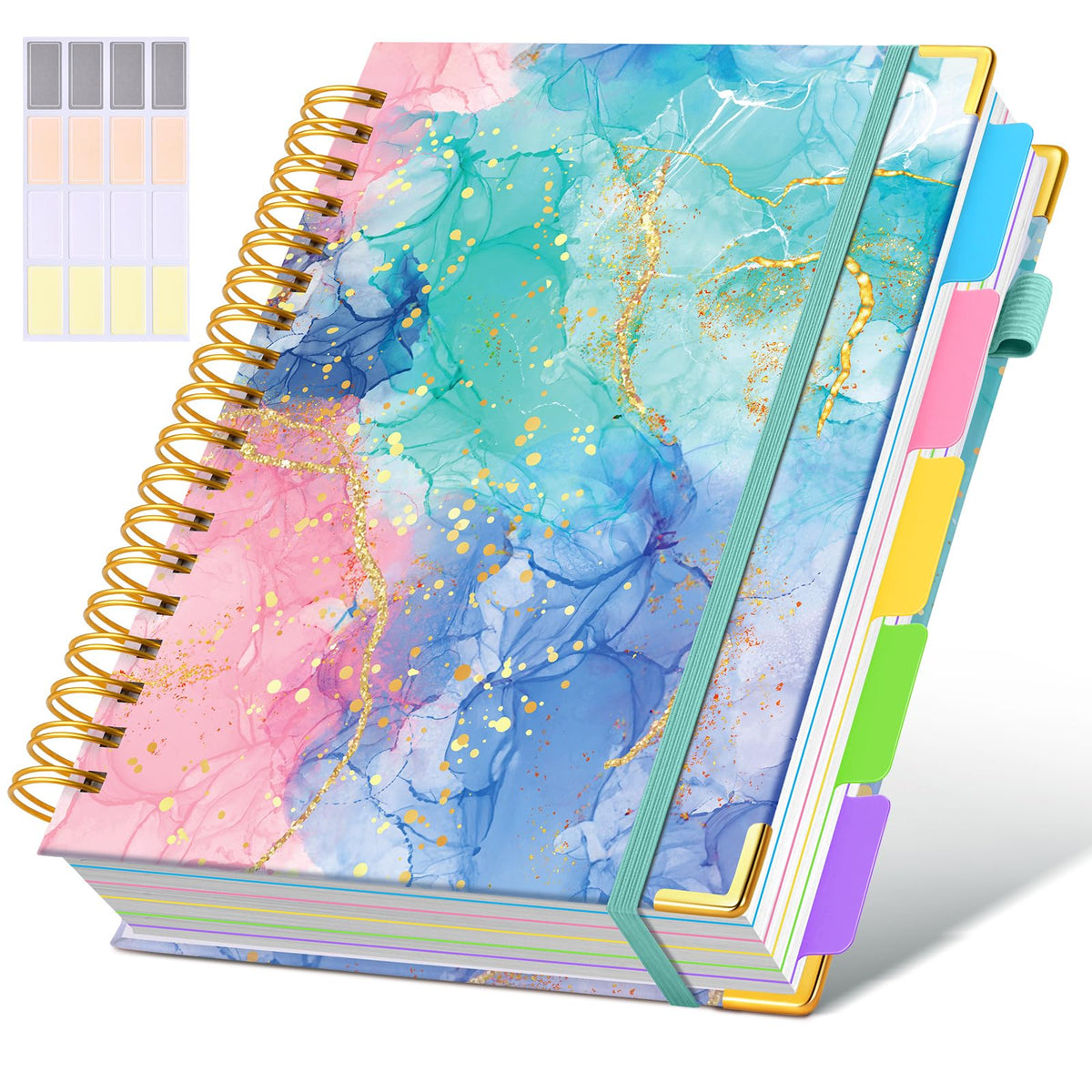 Hardcover Spiral Notebook journal with Removable Dividers Tabs, 300 Pages Leather 5 Subject Notebook College Ruled, 8"x10" Large B5 Notebooks for Work School Note taking, Lined Journal for Women,Pink