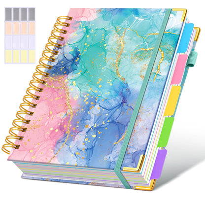 Hardcover Spiral Notebook journal with Removable Dividers Tabs, 300 Pages Leather 5 Subject Notebook College Ruled, 8"x10" Large B5 Notebooks for Work School Note taking, Lined Journal for Women,Pink