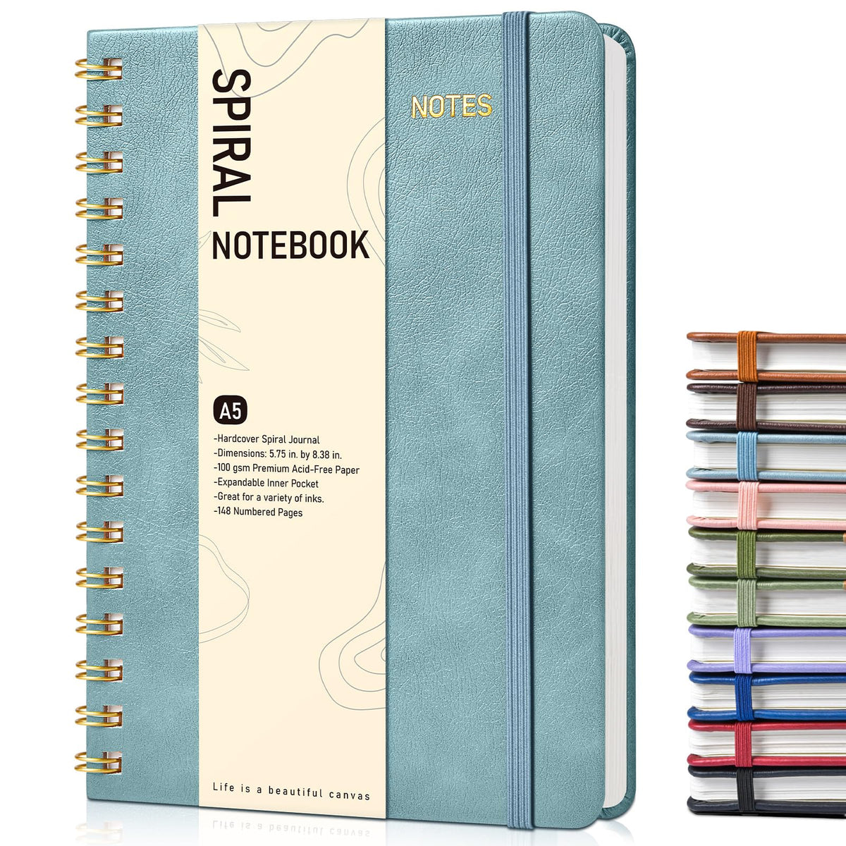 Lined Spiral Journal Notebook, A5 Hardcover Spiral Journals for Women Men, 150 Numbered Pages Spiral Bound Notebook, 100 GSM College Ruled Notebooks for Work, Note Taking 5.75" x 8.38", Olive Green