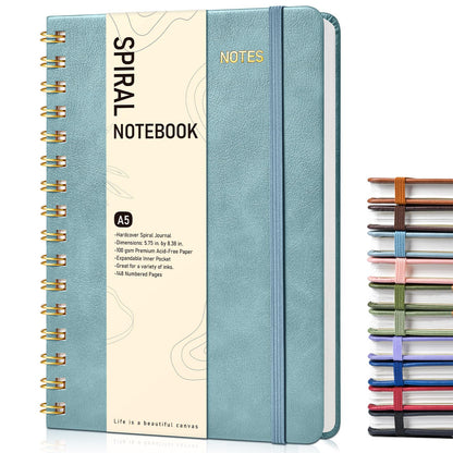 Lined Spiral Journal Notebook, A5 Hardcover Spiral Journals for Women Men, 150 Numbered Pages Spiral Bound Notebook, 100 GSM College Ruled Notebooks for Work, Note Taking 5.75" x 8.38", Olive Green
