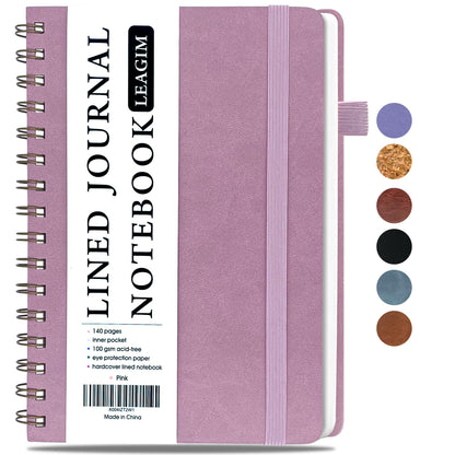 LEAGIM Lined Spiral Journal Notebook for Women & Men, College Ruled Hardcover Notebook for Work & Note Taking, Journals for Writing, 100 GSM, Business, School, 140 Pages, A5(5.8"x8.5") - Brown