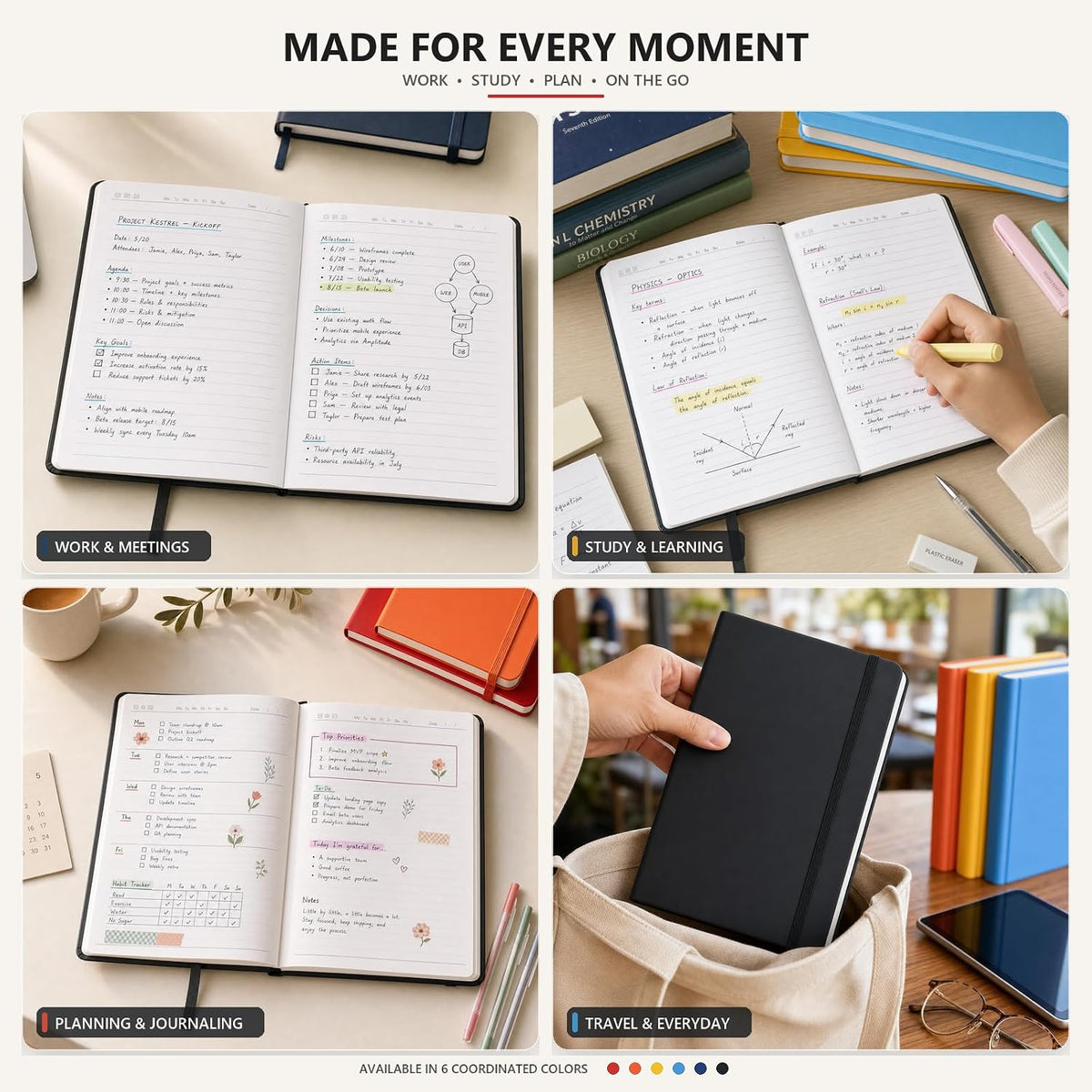 SUIN A5 Hardcover Lined Journal Notebook, Black, 1 Pack, 200 Pages