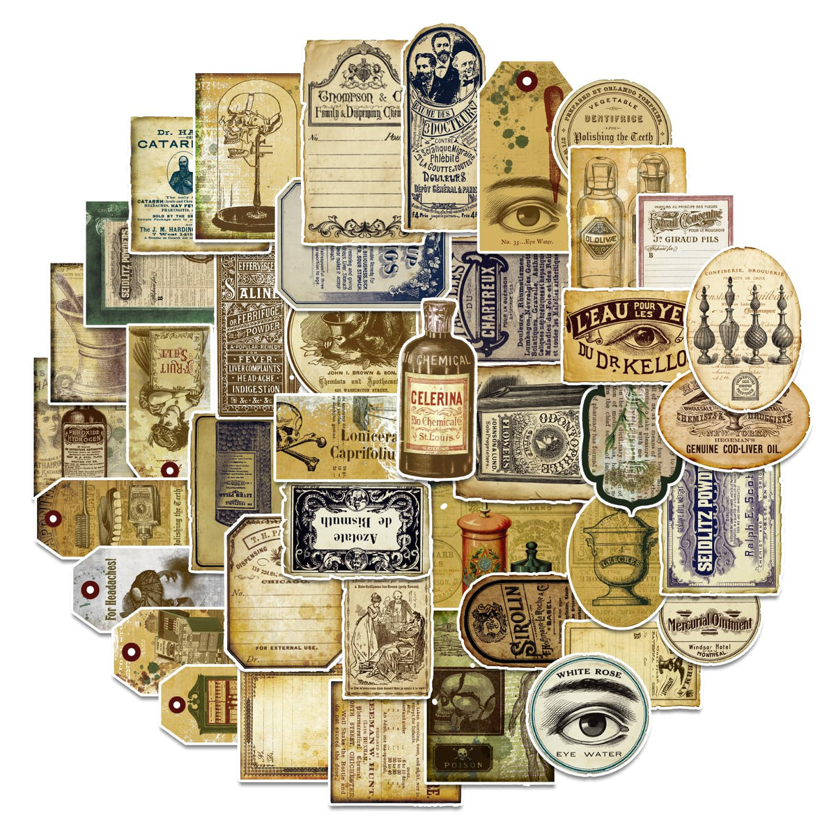 PRSTINCOL Vintage Journaling Stickers,Scrapbook Supplies for Planners,100Pcs Junk Journal Supplies with Antique Map Prints, Distressed Edges for Teenagers Adults