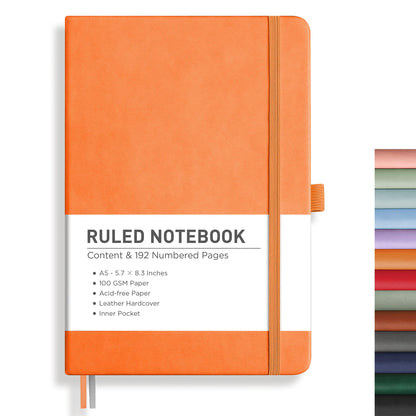 RETTACY Lined Journal Notebook, 192 Numbered Pages, A5 Size (5.7'' x 8.3'')