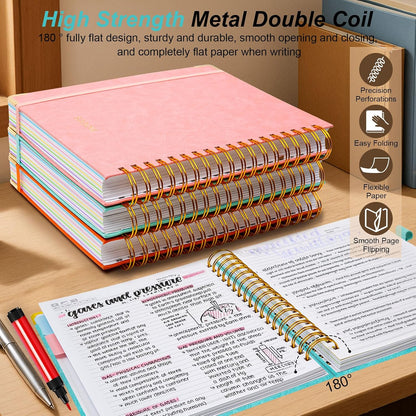 Hardcover Spiral Notebook 8"x10" Journal Notebook with Tabs and Removable Dividers 300 Pages 5 Subject Notebook College Ruled, Faux Leather Spiral Bound Notebook for Women School Work (Blue)