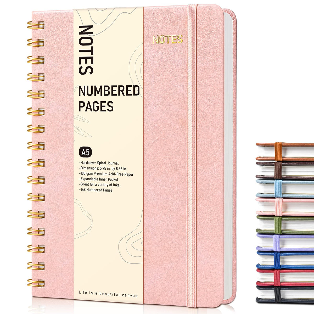 Lined Spiral Journal Notebook, A5 Hardcover Spiral Journals for Women Men, 150 Numbered Pages Spiral Bound Notebook, 100 GSM College Ruled Notebooks for Work, Note Taking 5.75" x 8.38", Olive Green