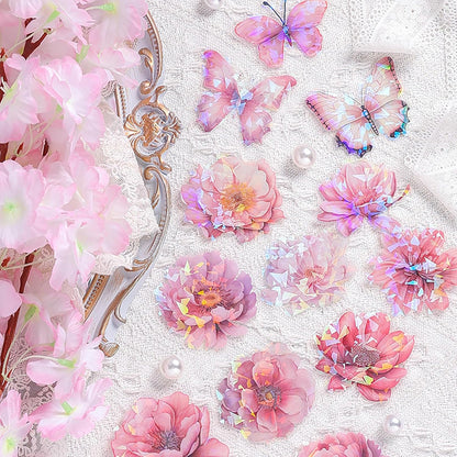 Doraking 60 Pieces Glitter Shiny Flower Stickers for Journaling Art Crafts