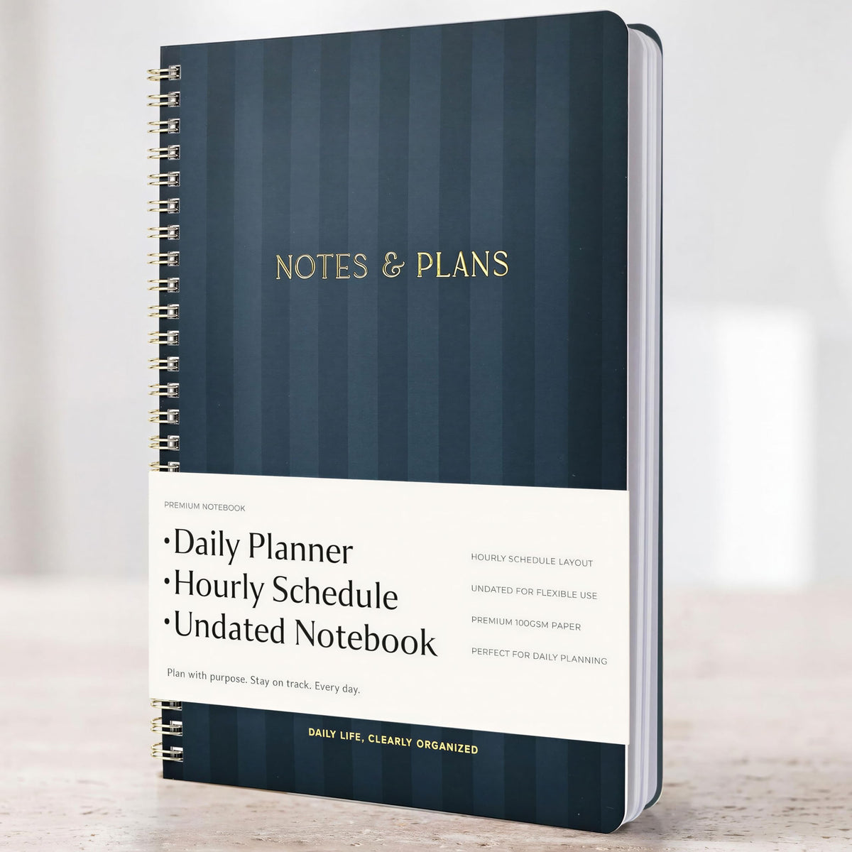 Beautiful Daily Planner And Notebook With Hourly Schedule - Spiral Notebook