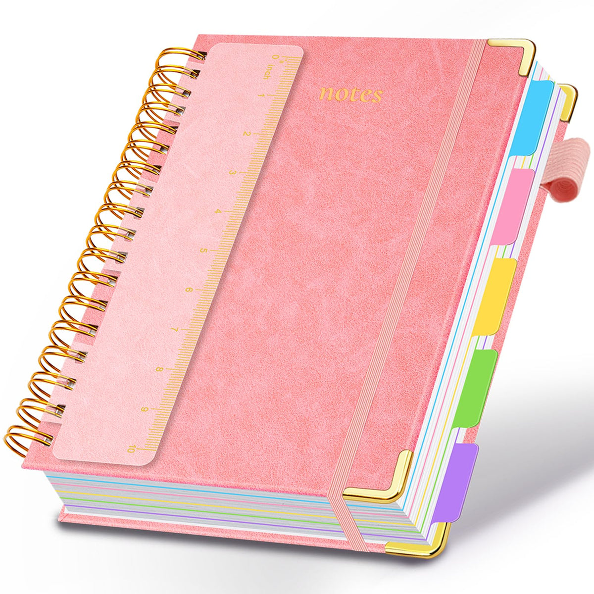 Hardcover Spiral Notebook 8"x10" Journal Notebook with Tabs and Removable Dividers 300 Pages 5 Subject Notebook College Ruled, Faux Leather Spiral Bound Notebook for Women School Work (Blue)