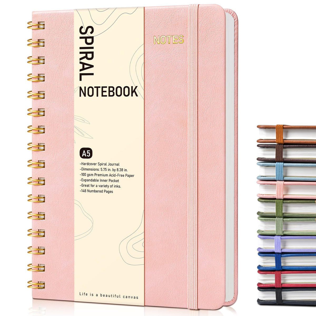 Lined Spiral Journal Notebook, A5 Hardcover Spiral Journals for Women Men, 150 Numbered Pages Spiral Bound Notebook, 100 GSM College Ruled Notebooks for Work, Note Taking 5.75" x 8.38", Olive Green