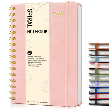 Lined Spiral Journal Notebook, A5 Hardcover Spiral Journals for Women Men, 150 Numbered Pages Spiral Bound Notebook, 100 GSM College Ruled Notebooks for Work, Note Taking 5.75" x 8.38", Olive Green